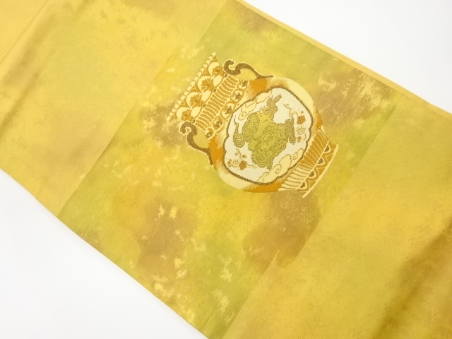 リサイクル　壺に獅子・梅模様織出し名古屋帯